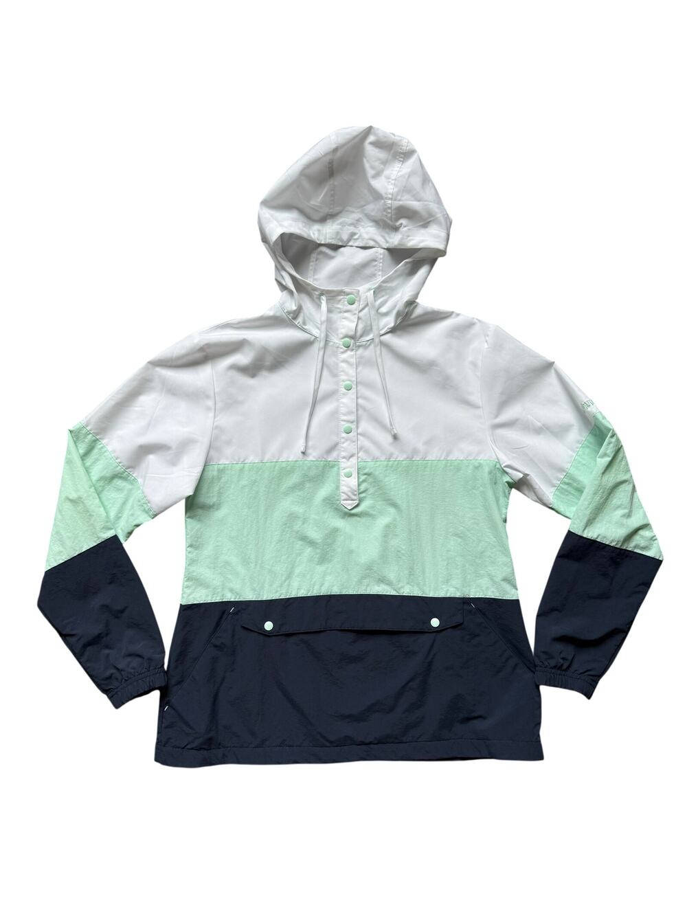 Columbia PFG Colorblock Hooded Anorak Pullover Jacket White Mint Navy Size S
